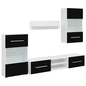 Mueble De Pared 5 Unidades Gabinete Tv Con Iluminación Led Negro