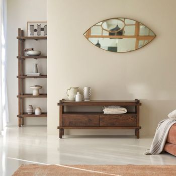 Mueble para tv de madera de mango macizo con 2 cajones de 120 cm