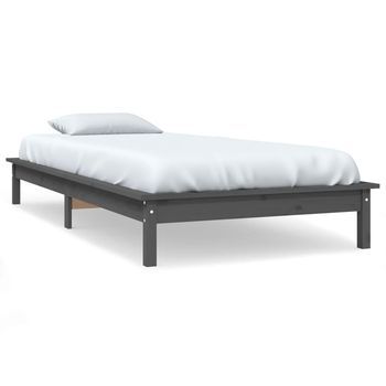 Cama Individual | Cama Para Adultos | Estructura De Cama Madera Maciza De Pino Gris 90x190 Cm