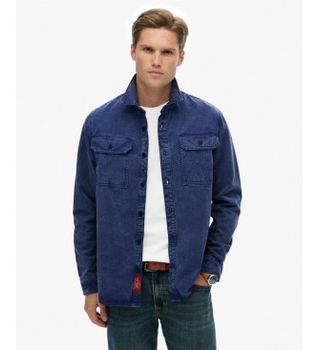 Superdry para hombre. M4011068A Sobrecamisa Merchant Military marino (XXL), Casual, Manga larga, Lyocell