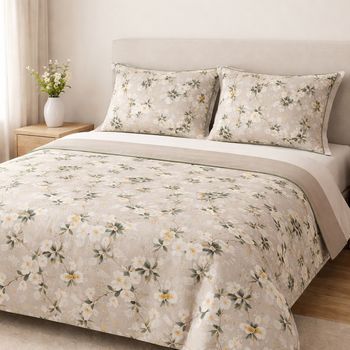 Juego De Sábanas 160 Hilos Percal Almy Beige Cama 180cm Donegal Collections
