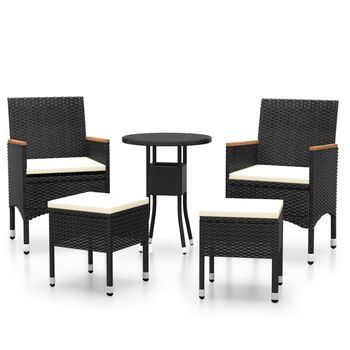Conjunto De Muebles De Jardín 5 Uds | Mesa Y Sillas Ratán Sintético Negro