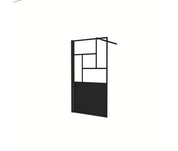 Mampara de ducha fija pantalla panel fijo estilo industrial cristal antical 8mm con barra 73-120cm perfil negro mate,(877-900)x2000mm
