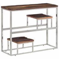 vidaxl mesa consola acero inoxidable madera maciza traviesa plateado