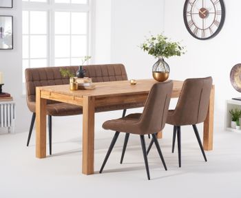 Verona 150cm Oak Table With Heidi Chairs and Brown Heidi Bench - Grey, 2 Chairs