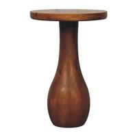 mesita auxiliar de madera maciza estilo artesanal con base curva