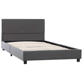 Cama Individual | Estructura De Cama Sin Colchón Cuero Sintético Gris 90x200 Cm Cfw96485