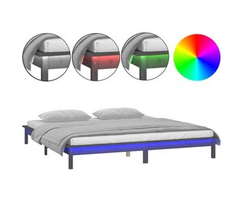 Estructura de cama doble con led madera maciza gris 120x190 cm
