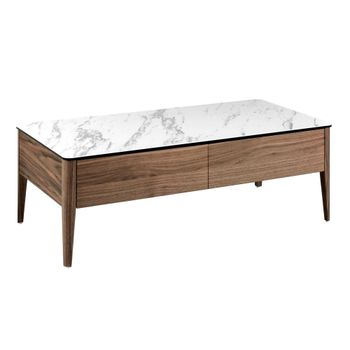 Mesa centro rectangular mármol porcelánico y nogal