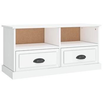 Mueble Tv | Mueble De Salón | Armario Tv Madera Contrachapada Blanco Brillo 93x35,5x45 Cm