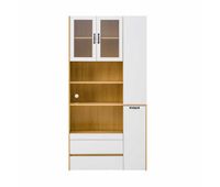 aparador alto - sin tamano - con estantes ajustables y cajones armario buffet con estantes extraibles y cristal estriado ideal para comedor salon y cocina - blanco y natural