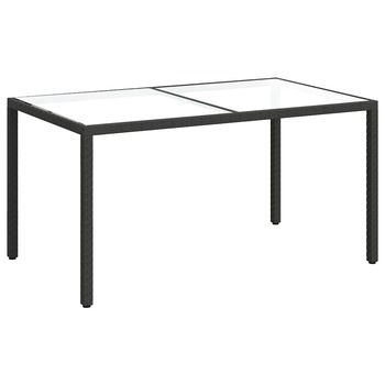 Mesa Jardín | Mesa De Exterior Vidrio Templado Ratán Sintético 150x90x75 Cm Negro