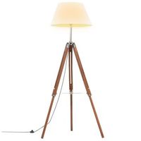 lampara de tripode madera maciza de teca marron y blanco 141 cm vidaxl