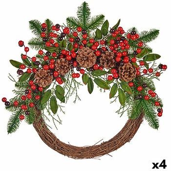 Corona De Navidad Marrón Rojo Verde 54 X 11 X 60 Cm (4 Unidades)