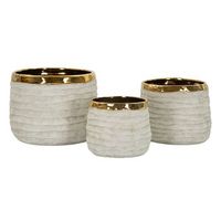 set de 3 jarrones decorativos de ceramica con detalles dorados cm o 23x175-185x15-15x125