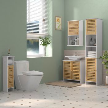 Mueble Bajo Lavabo De Bambú Mdf Homcom 60x30x60 Cm Blanco Y Natural