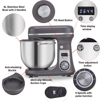 Batidora de Cocina BioloMix de 1200W y 6L con Motor DC Silencioso, 6 Velocidades, para Mezclar, Batir y Amasar