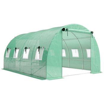 Outsunny Invernadero túnel de jardín 12m², invernadero túnel 295x400x200cm 2 puertas y 8 ventanas cubierta de PE 140 g/m² verde   Aosom España