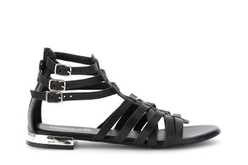 sandalias de piel con tiras cruzadas y 3 hebillas black 37