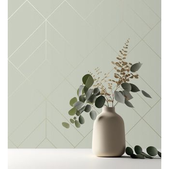 Papel Pintado Geométrico De Rombos Con Líneas Doradas Fondo Gris Cálido Estilo Art Déco - Arnova 682082 De Gaulan - Rollo De 10 M X 0,52 M