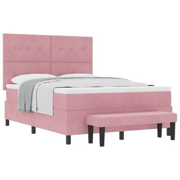 Cama Tipo Box Spring Con Cojín Rosa 190 X 140 Cm Terciopelo Vidaxl
