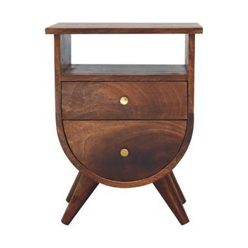 Mueble De Mesilla De Noche De Madera Maciza Artesanal, Castaño Partido.