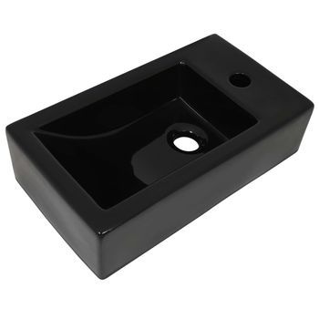 Lavabo De Baño Moderno | Lavabo Con Agujero Grifo Rectangular Cerámica 46x25,5x12 Negro