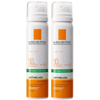 Dúo de brumas faciales de protección solar Anthelios Anti-Shine Invisible con FPS 50+ de La Roche-Posay 75 ml