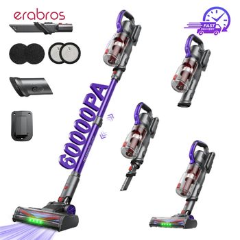 Aspiradora Inalámbrica Erabros EV3, 60KPa, 500W, Aspiradora de Mano Inteligente, 60 Minutos de Autonomía, Cepillo Anti-Enredos, Autoportante, Potente Aspiradora Inalámbrica para Limpieza del Hogar,