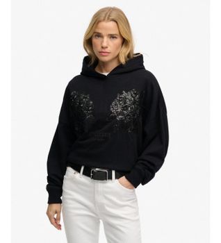 Superdry para mujer. W2012463A Sudadera Tattoo Embellish Oversize negro (XL), Casual, Algodón