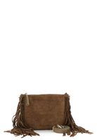 clutch de ante con cremallera largos flecos laterales y bandolera extraible taupe