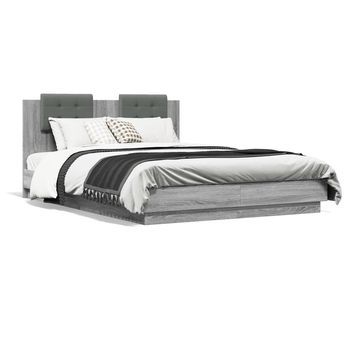 Cama Matrimonial | Cama Para Adultos | Cama Con Cabecero Madera De Ingeniería Gris Sonoma 120x200 Cm