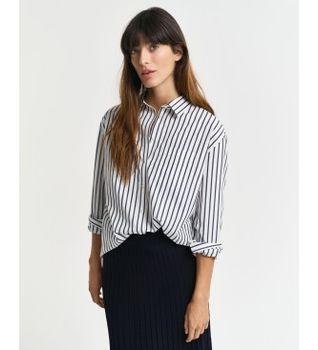 Gant para mujer. 4300239 Camisa de popelina clásica de rayas Relaxed Fit marino (42), Casual, Algodón, Manga larga