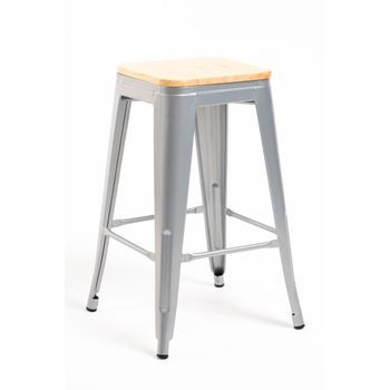 Pack 4 Taburetes Torix Bajos Madera Natural 67 Cm De Acero Reforzado 67*30*30 Cm - Gris Metalizado