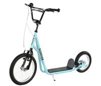 homcom scooter patinete para ninos mayores de 5 anos con 2 neumaticos de caucho inflable con doble freno manillar ajustable en altura soporte 100 kg 135x58x88-94 cm azul