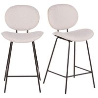 set de 2 taburetes altos con repaldo de tela blanca roble y acero negro 65 cm