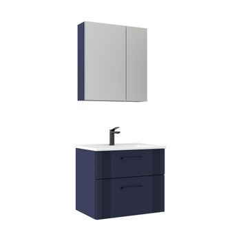 Conjunto De Mueble Con Lavabo Y Espejo (2 Piezas)  - 65 X 45 X 55 Cm - Azul Marino Mate