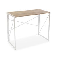 escritorio plegable en aglomerado efecto madera y metal blanco