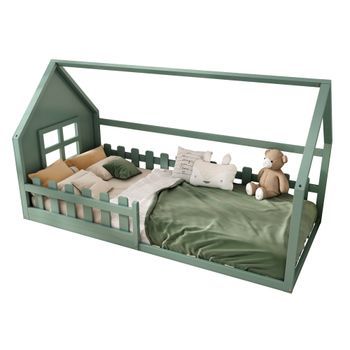 Cama Plana 90*200cm - Cama Cabina - Cama Infantil - Barrera De Seguridad - Verde