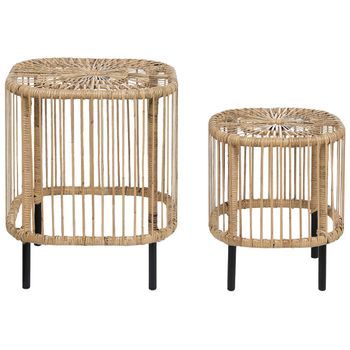 Conjunto De 2 Mesas De Ratán Negro Natural A Mano Resistente Uv Cesantico