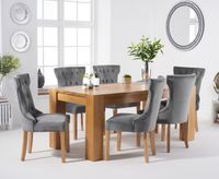 thames 180cm oak dining table with camille velvet chairs - grey 6 chairs