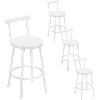 Juego De 4 Taburetes Bar,metal + Mdf De Clase E1,taburetes Altos Cocina Con Respaldo Bajo Y Reposapiés 51,5 X 51,5 X 89 Cm,blanco,woltu