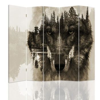 Biombo Wolf Forest - Separador De Ambientes Cm. 180x180 (5 Paneles)