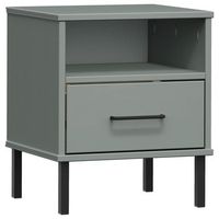 mesita de noche  mesa auxiliar  mesilla patas de metal madera maciza pino gris oslo