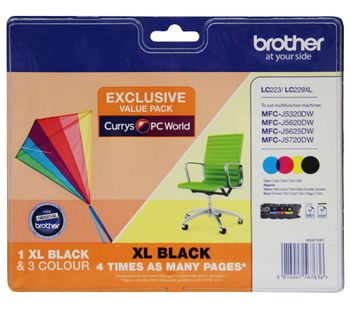 BROTHER LC229XLDSVALBPRF Tri-colour & Black Ink Cartridges - Multipack, Black