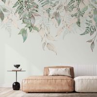 papel pintado panoramico guirnalda de vegetacion verde clar