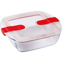 pyrex cook  heat fuente cuadrada de vidrio borosilicato 20x17x6 cm 1 l con tapa hermetica 2 valvulas de vapor apta microondas congelador y lavavajillas