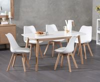 nordic 150cm oak and white dining table with duke faux leather chairs