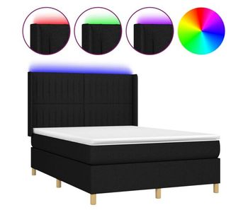 Cama box spring colchón y luces led tela negro 140x200 cm rayas verticales