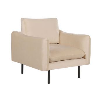 Sillón De Terciopelo Respaldo Acolchado Patas Negras Estilo Retro Moderno Beige Vinterbro
